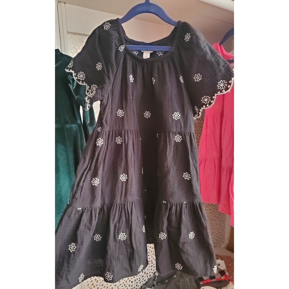 Black Floral Kids Dress With Embrodiery